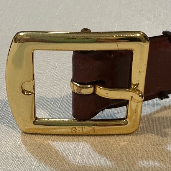 Lauren Ralph Lauren Brown Leather Belt Gold RLL Buckle Women’s Medium - Picture 14 of 16